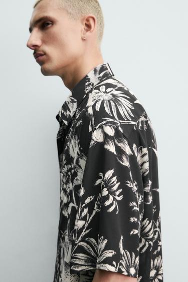 RELAXED FIT FLORAL PRINT SHIRT - Black by Zara - Image 4