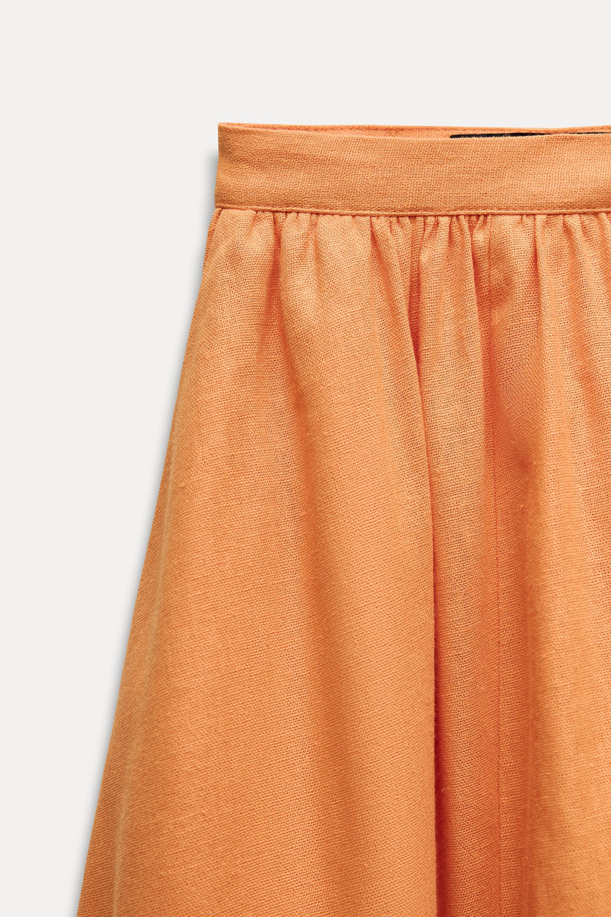 Zara Linen Blend Midi Skirt 615 Women