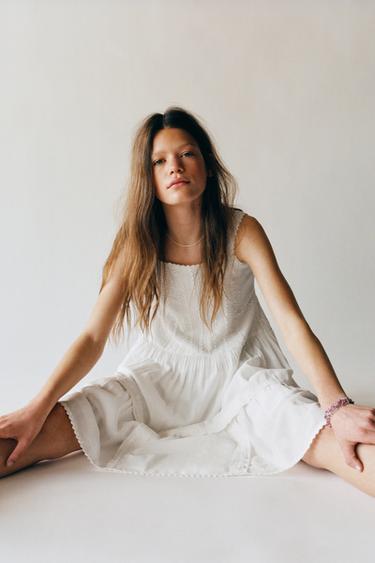 Zara ROMANTIC EMBROIDERED DRESS - White