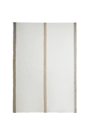 STRIPED LINEN THROW - Oyster-white by Zara