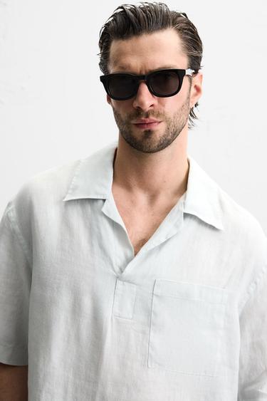 CHEMISE POLO 100 % LIN - Gris clair de Zara - Image 4