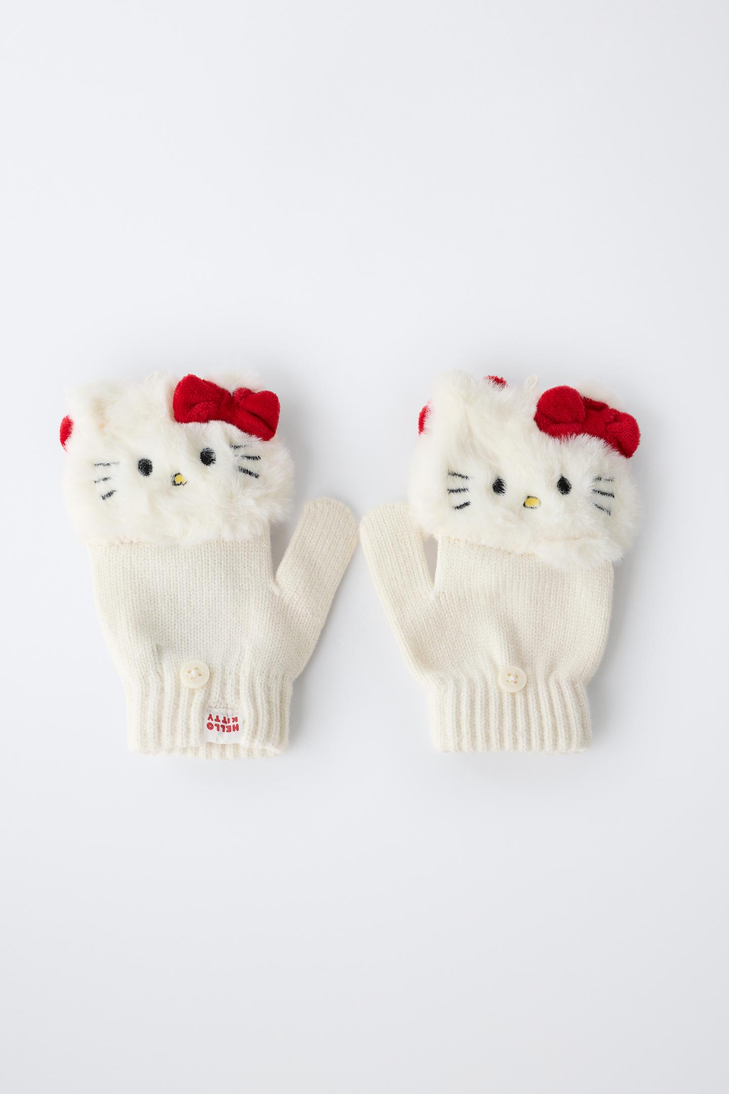 Детские перчатки Zara Hello Kitty © Sanrio Embroidered Mittens, цвет: Экрю — фото 4