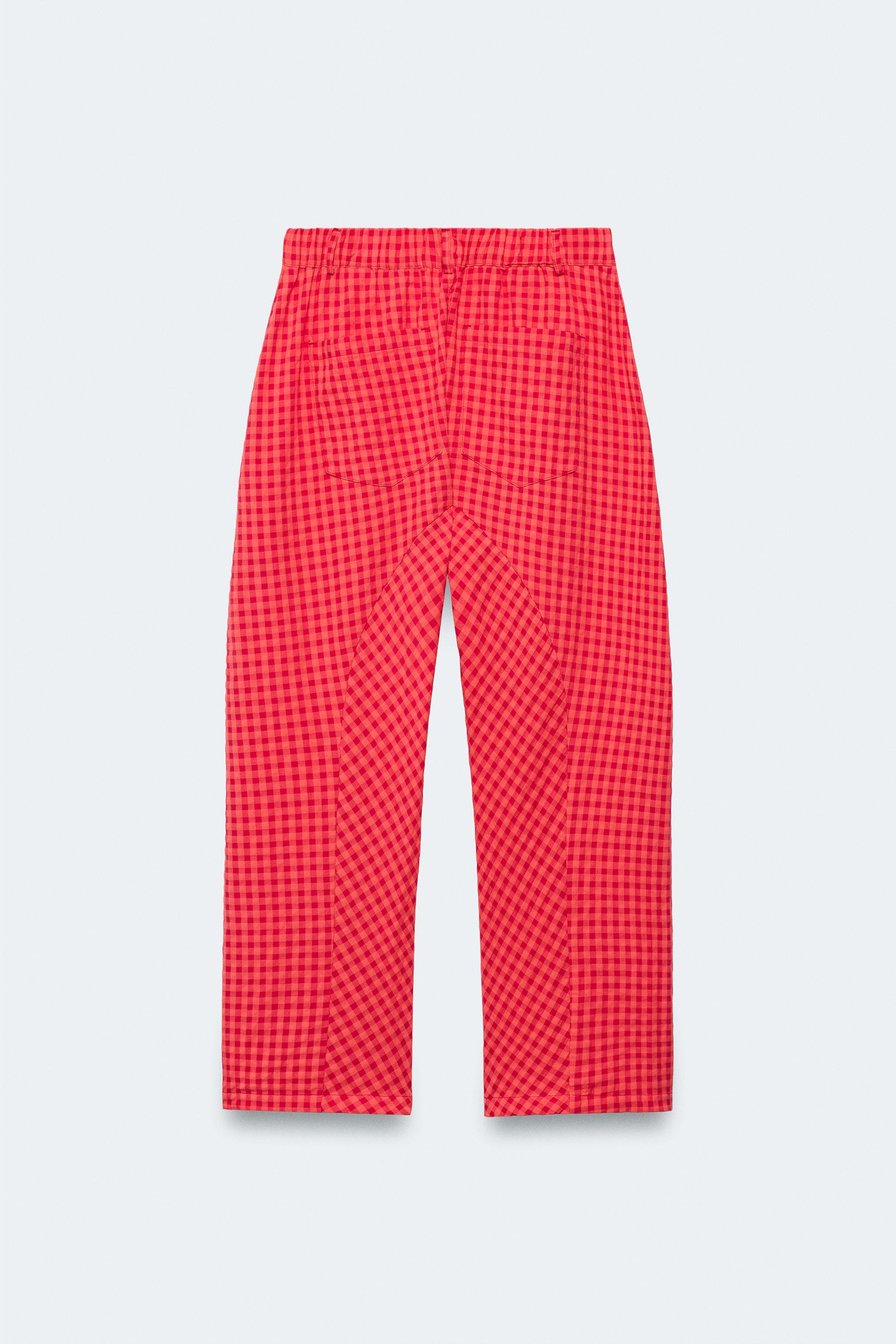 LIMITED EDITION GINGHAM CARROT FIT PANTS - Red / Coral | ZARA
