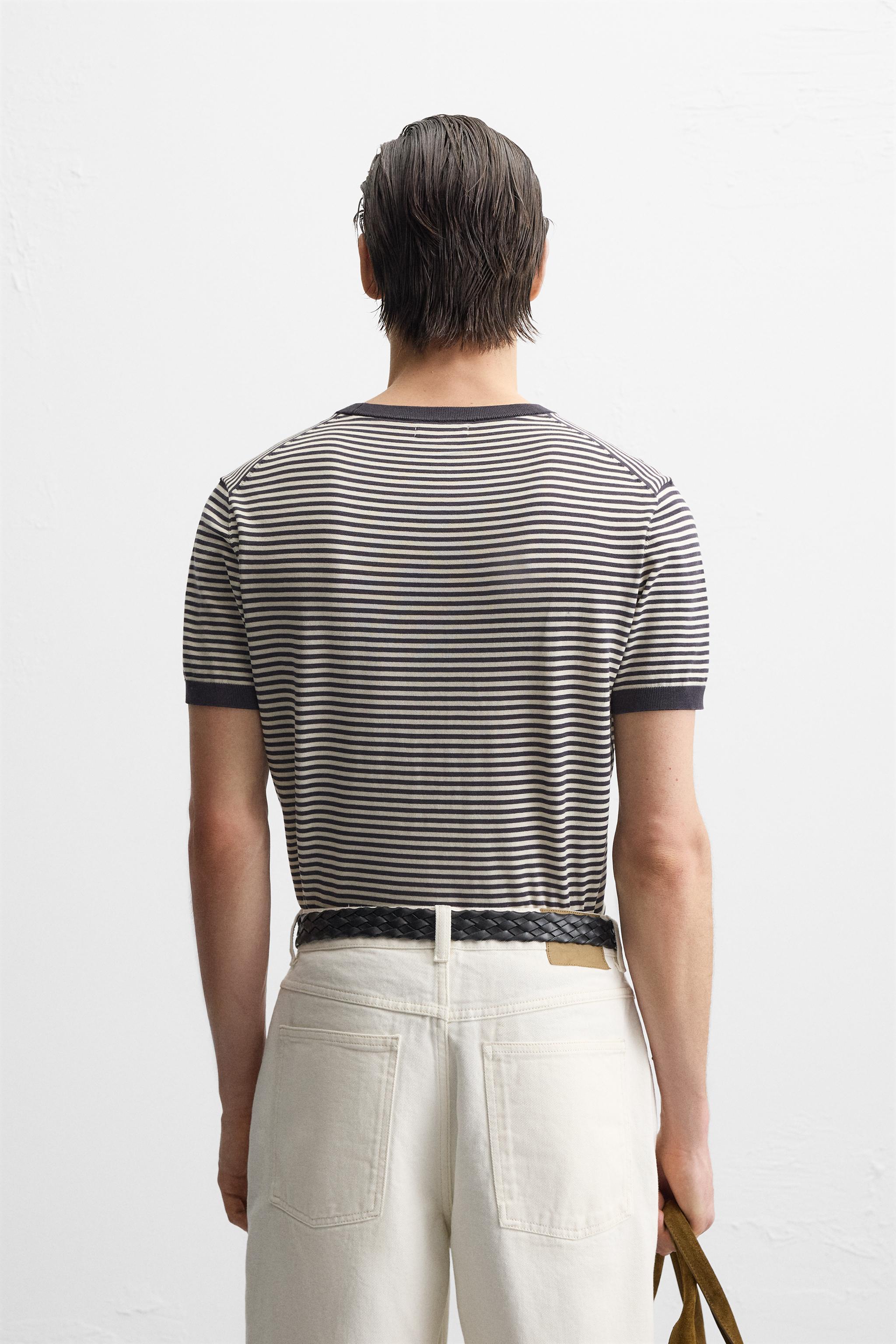 ★ドイツ発*ZARA*新作*STRIPED ニットTシャツ/BROWN-TAUPE★ STRIPED KNIT T-SHIRT - Brown / Taupe | ZARA United States