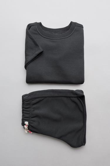 Zara PLAIN MEDIUM WEIGHT T-SHIRT AND BERMUDA SET - Anthracite grey