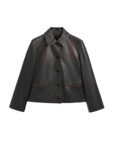 Zara Short nappa leather jacket - Black