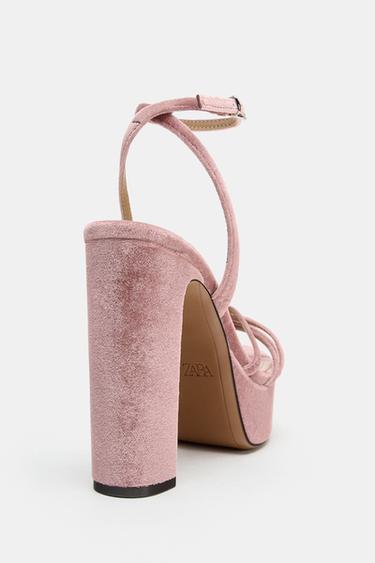 VELVET-EFFECT PLATFORM SANDALS - Pink by Zara - Image 3