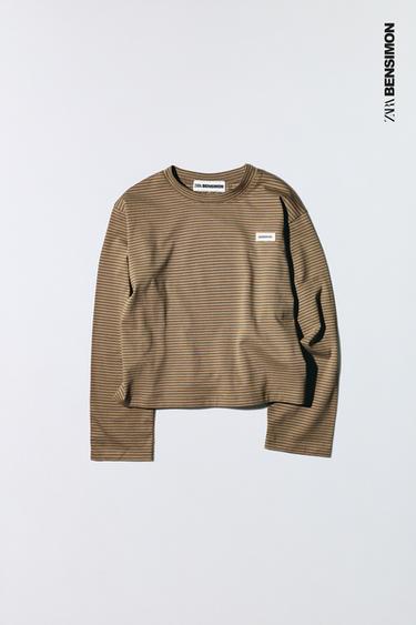 تيشرت مخطط ببطاقة BENSIMON ® X ZARA - مِحْمر by Zara