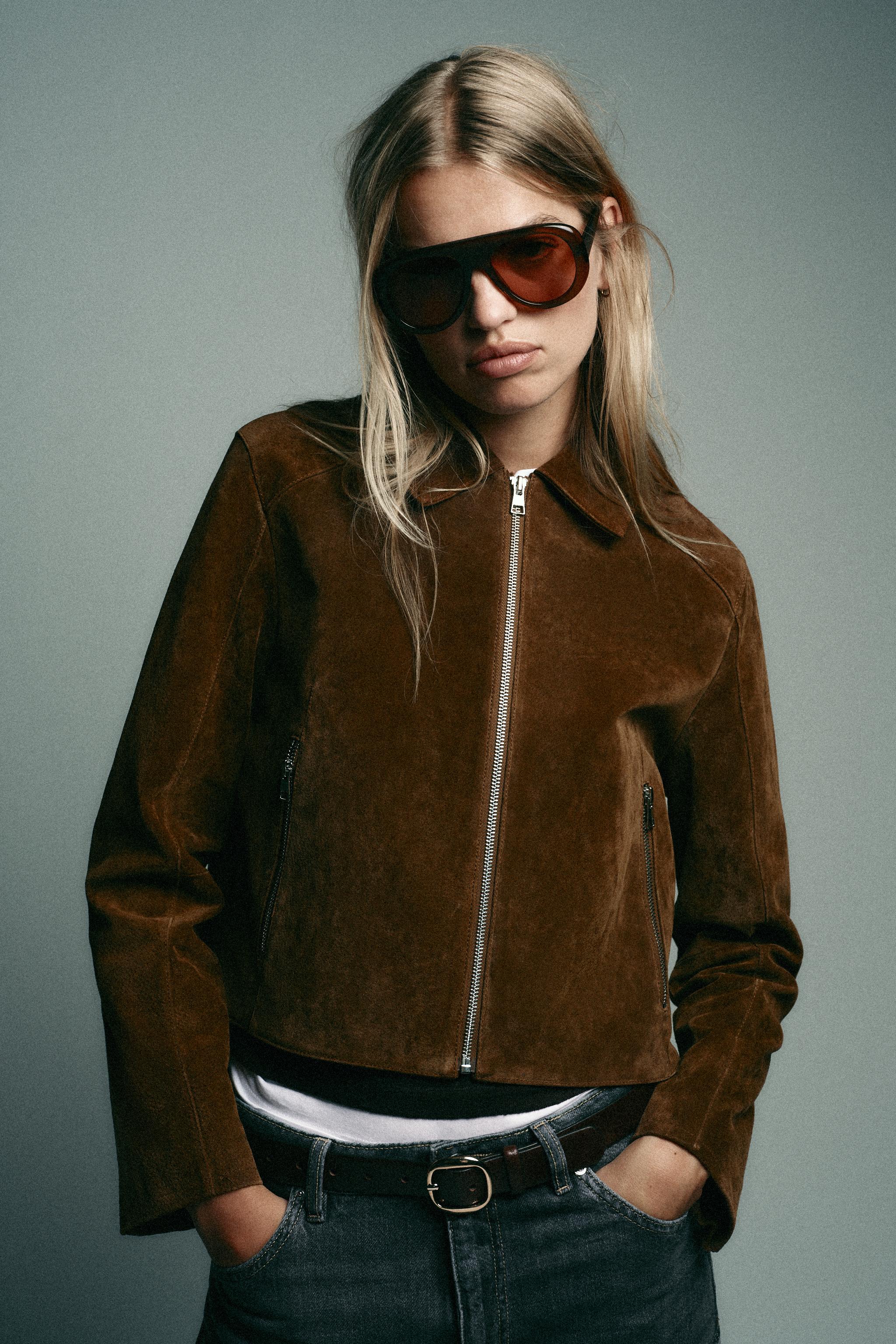 ショート丈 100% レザー ジャケット - ウイスキー | ZARA Japan