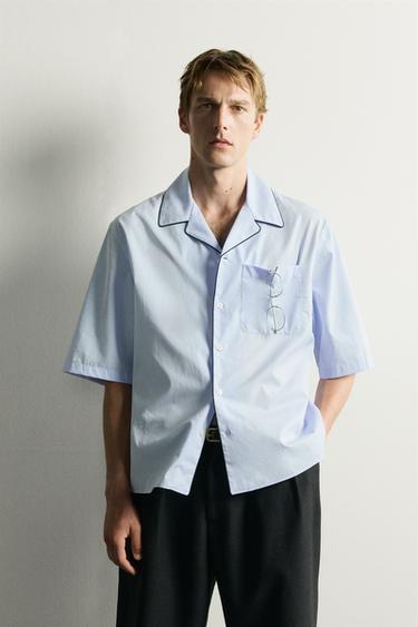 CONTRAST PIPED RELAXED FIT SHIRT - Sky blue by Zara