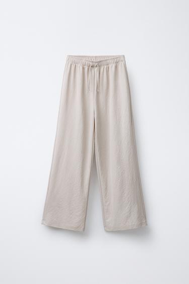 Zara FLOWY WIDE LEG PANTS - Beige