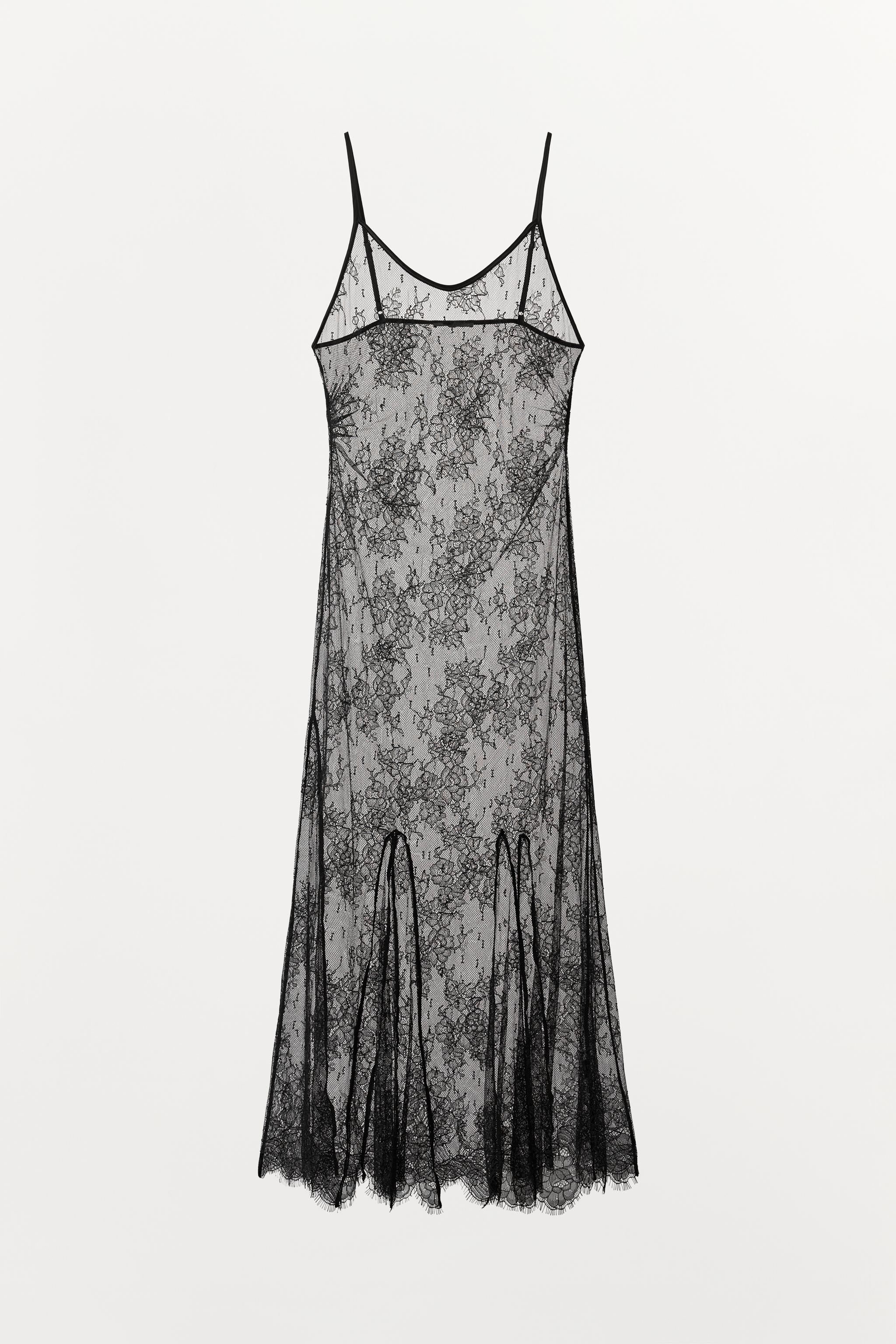 zara sheer lace dress LACE STRAP DRESS - Black
