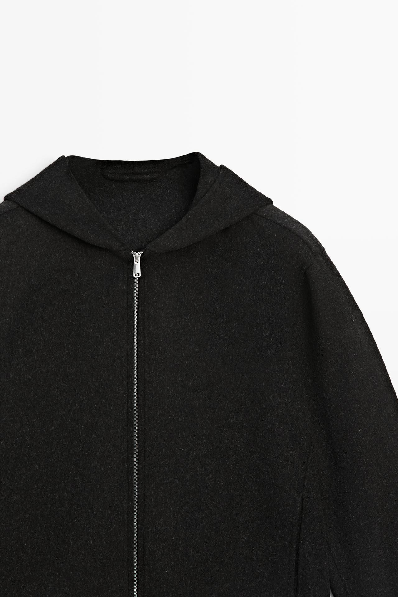Wool blend double-knit hooded jacket — Anthracite Gray