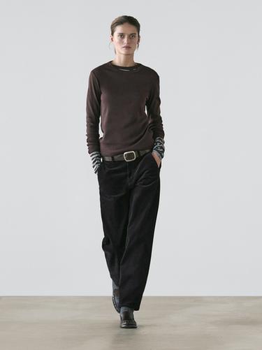 Zara Ribbed long sleeve melange T-shirt - Brown - Image 0