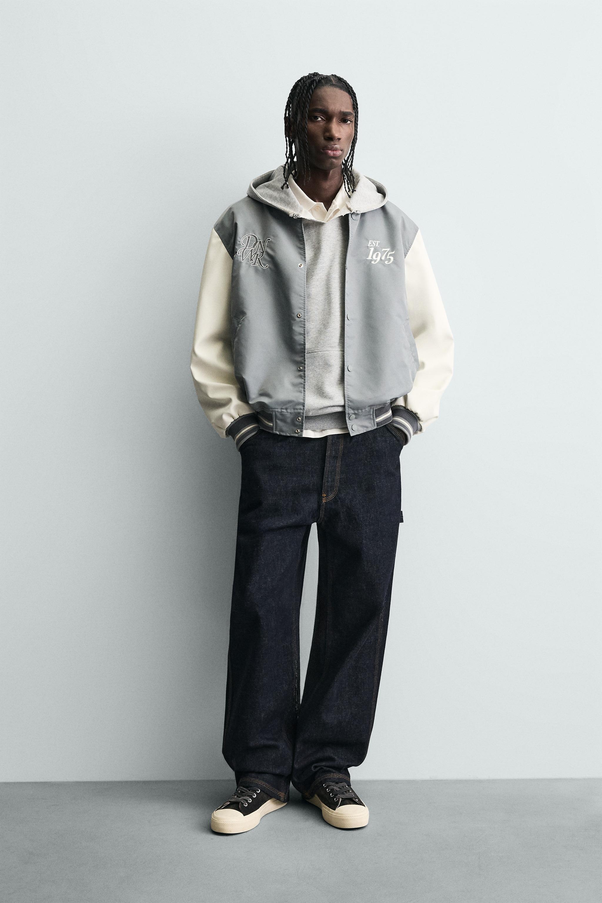 CONTRAST EMBROIDERY BOMBER JACKET - Blue grey | ZARA New Zealand