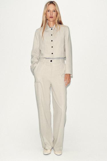 STRAIGHT FIT TOPSTITCHING TROUSERS - Sand by Zara