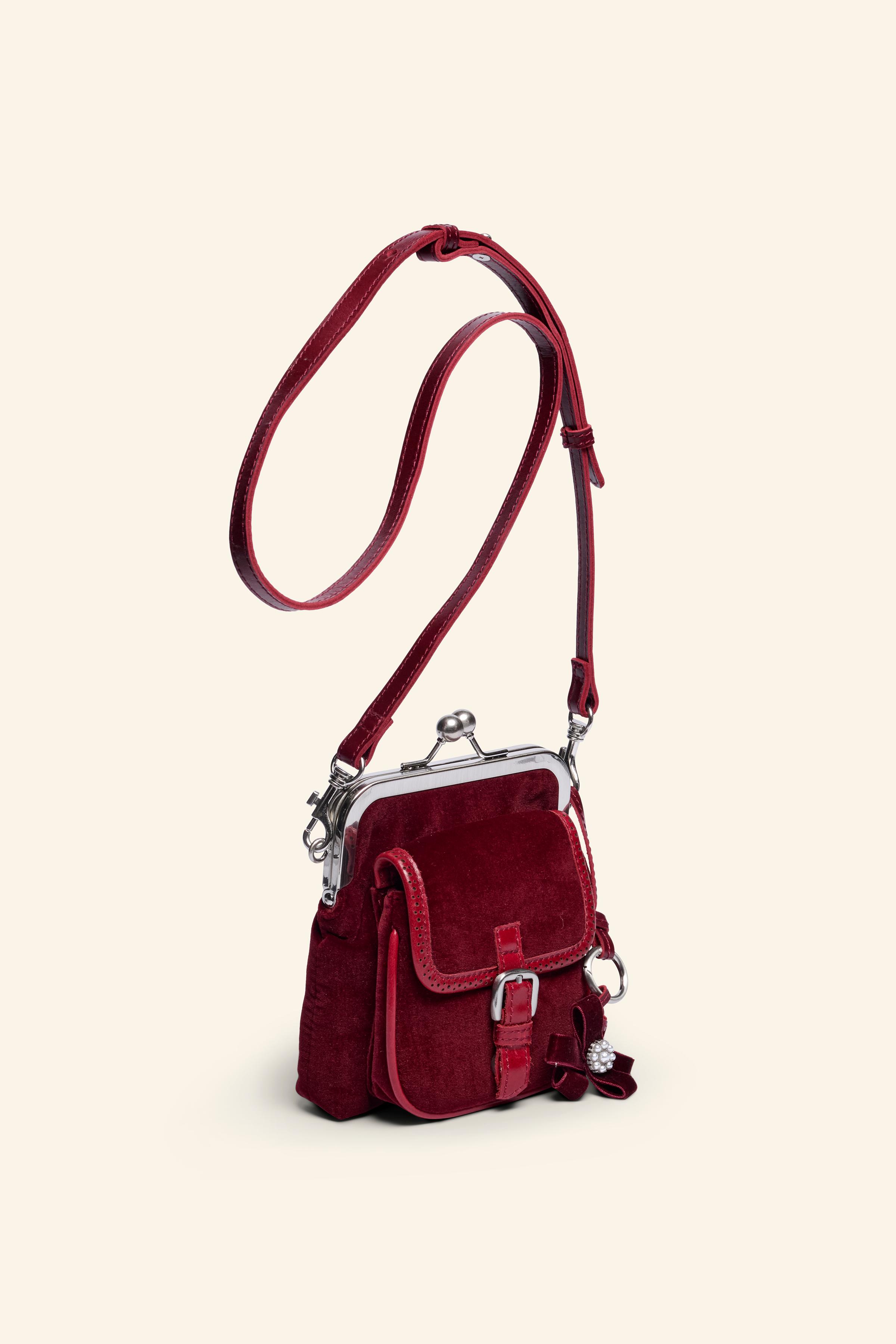 Maroon Velvet Embroidered Crossbody Bag on sale for Women