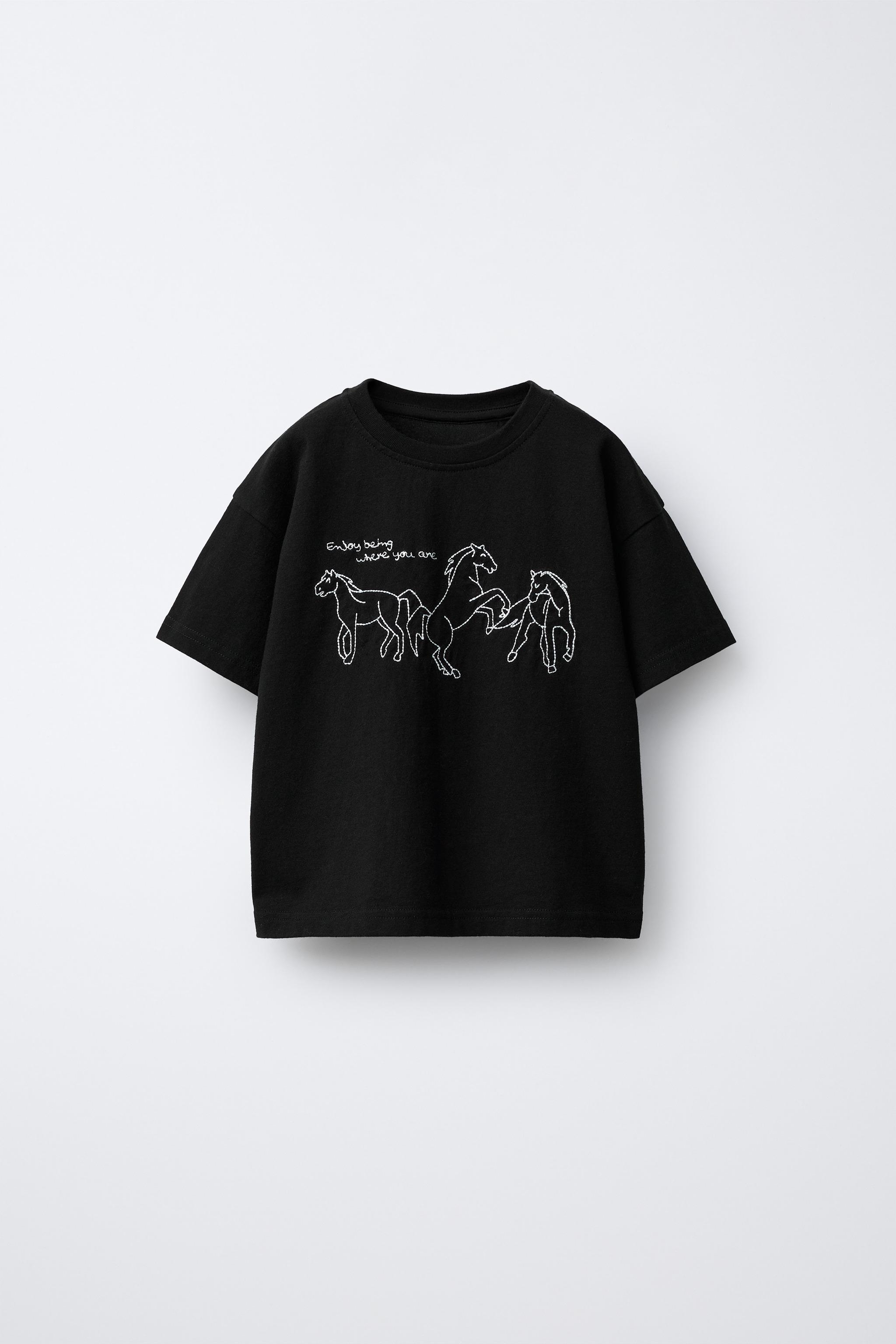 刺繍入りホースTシャツ - ブラック | ZARA Japan / 日本