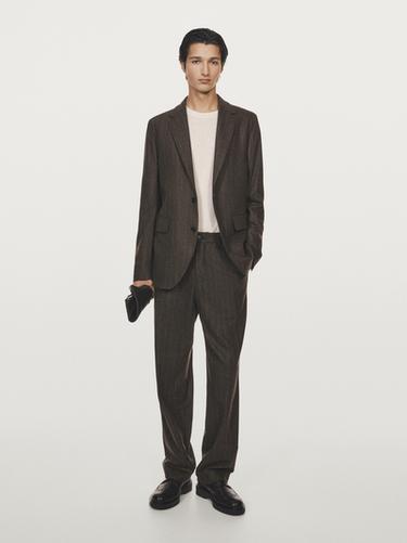 Zara Striped wool blend suit blazer - Brown marl
