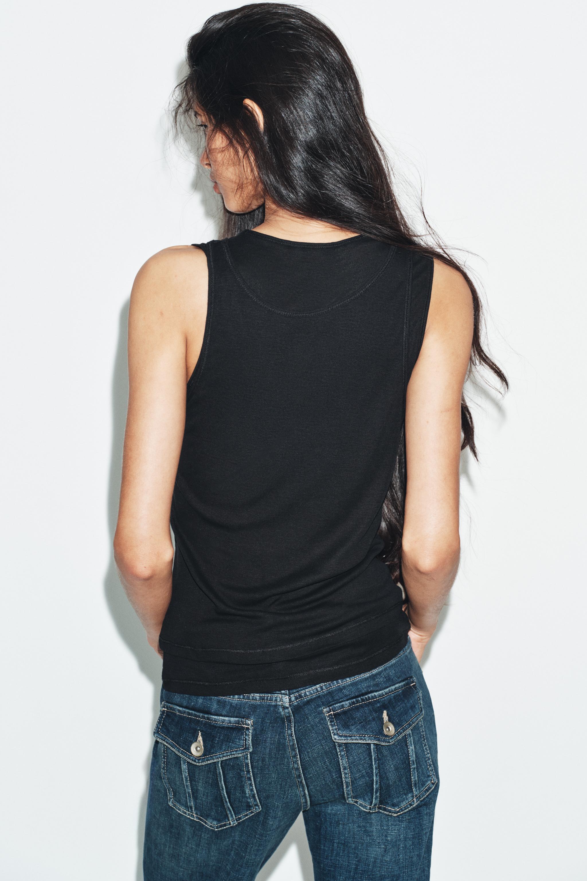 ÇİFT KOLSUZ EFEKTLİ T-SHIRT - Görsel 3