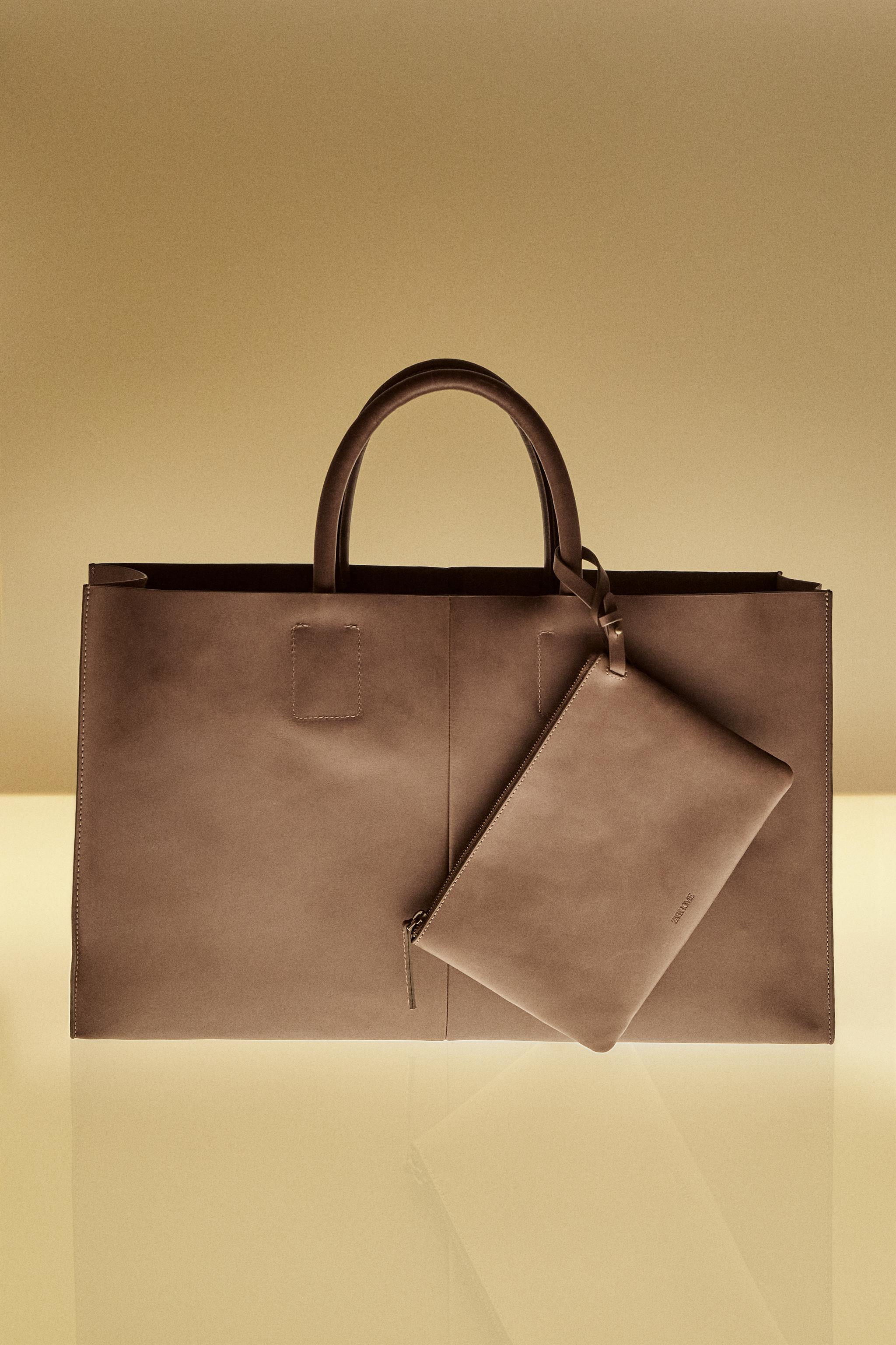 LEATHER TOTE BAG Brown ZARA Canada