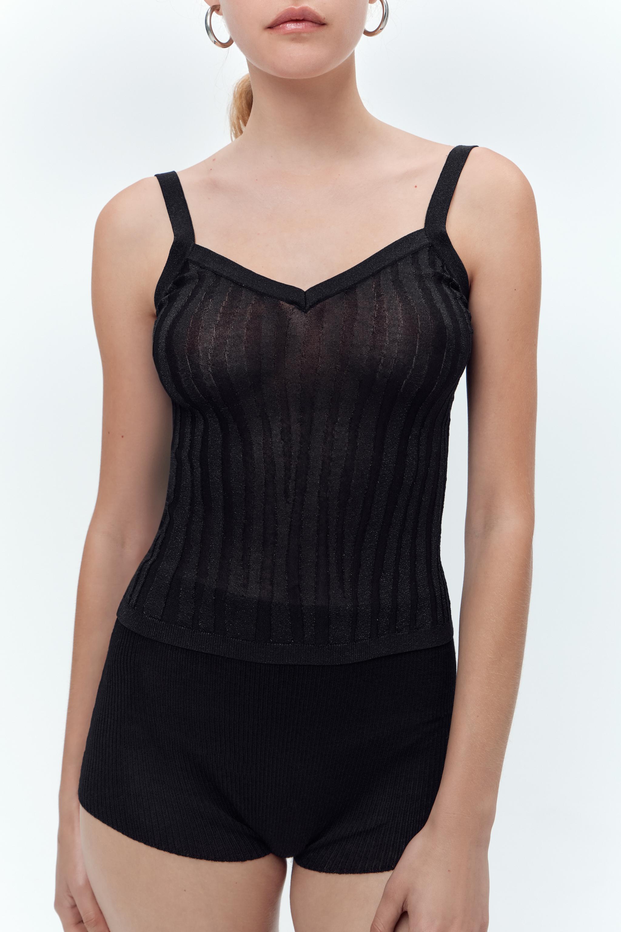SPARKLY RIB KNIT TOP - Black | ZARA United States