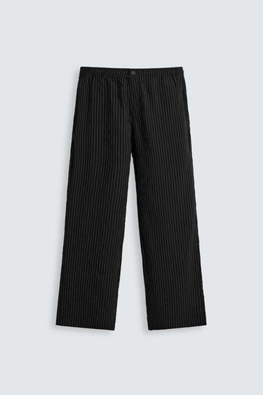 Zara FLOWY STRIPED PANTS - Black