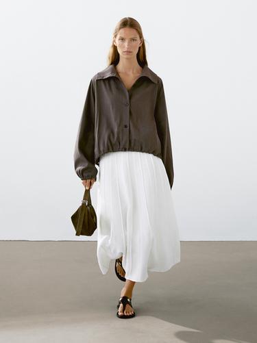 Zara Linen blend bomber jacket - Chocolate