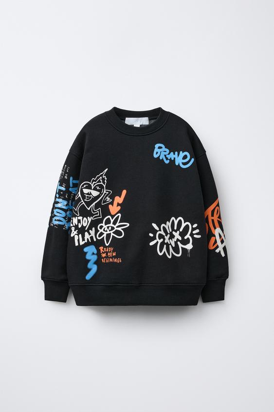 SUDADERA ESTAMPADO GRAFFITIS - Negro de Zara - Imagen 0