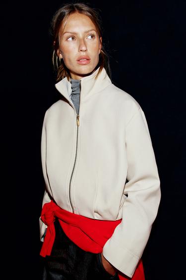 STAND-UP COLLAR BOMBER JACKET — Ecru 1