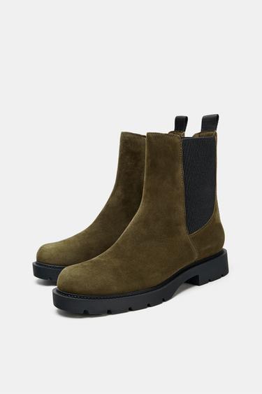 FLAT SUEDE ANKLE BOOTS - Green by Zara - Image 3