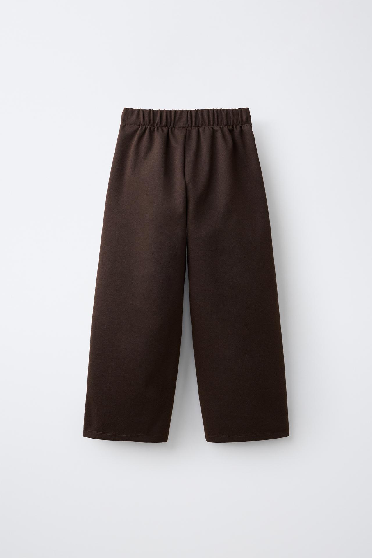 PLEATED WIDE LEG PUNTO ROMA PANTS — Brown