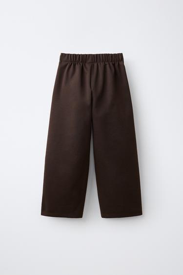 PLEATED WIDE LEG PUNTO ROMA PANTS — Brown 2