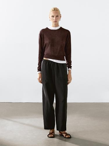 Jersey punto cuello redondo 100% lino - Berenjena de Zara