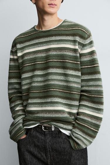 STRIPED JACQUARD JUMPER - Greens by Zara - Image 5