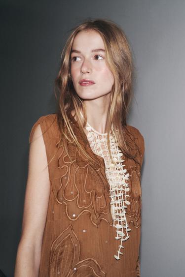 ROBE PLIS BRODÉE ZW COLLECTION - Toffee de Zara - Image 3