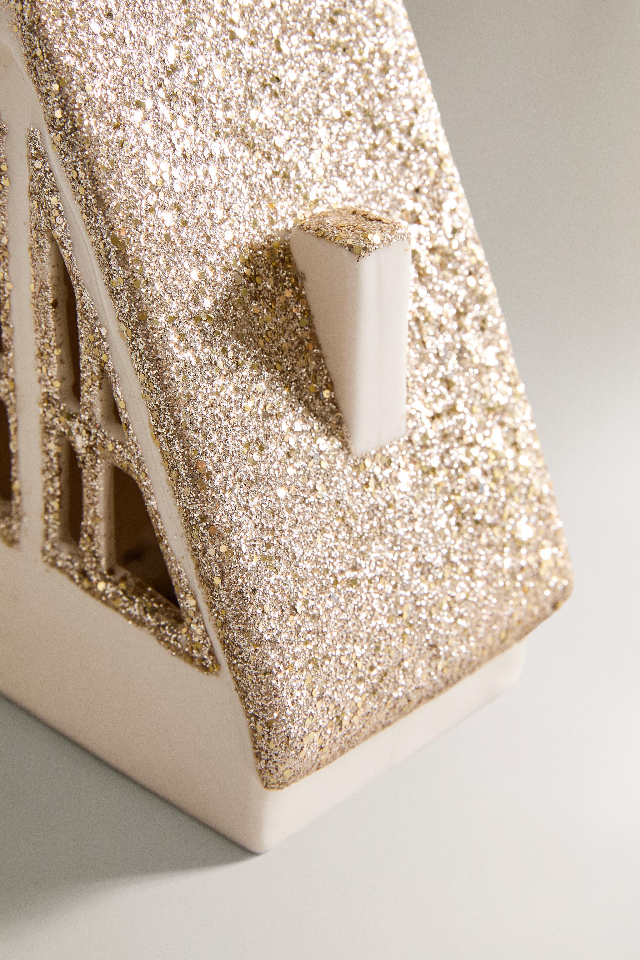 CERAMIC HOUSE ROOF GLITTER CHRISTMAS ORNAMENT