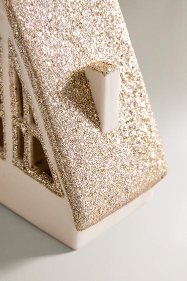 CERAMIC CHRISTMAS HOUSE DECORATION WITH GLITTERY ROOF - White by Zara - Image 2