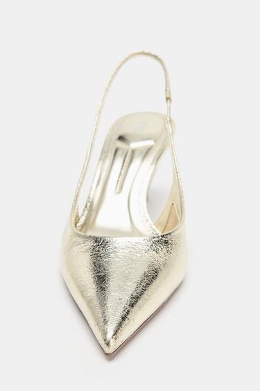 METALLIC SLINGBACK HEELS - Gold by Zara