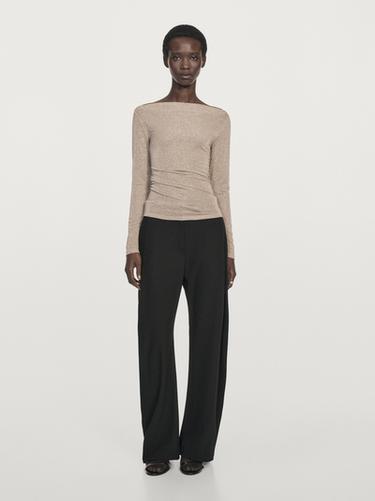 T-shirt à col bateau finition métallisée - Rayure rouge de Zara - Image 0