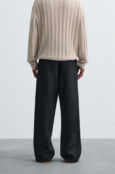 100% LINEN STRAIGHT-LEG TROUSERS - Dark navy by Zara - Image 2