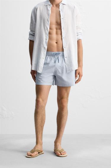 MAILLOT DE BAIN COURT SEERSUCKER - Bleu ciel de Zara - Image 1