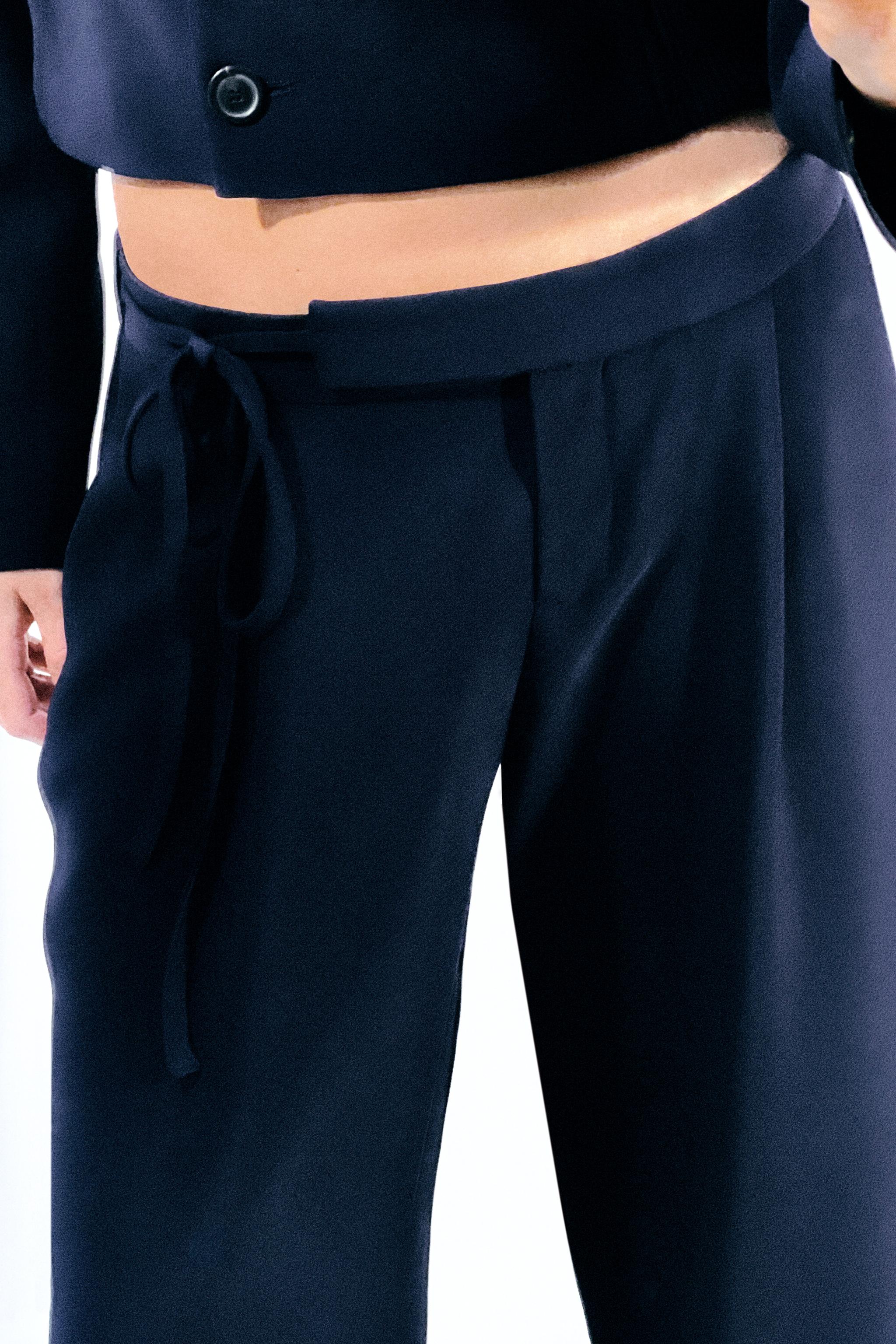 BELT LOOP WAIST PANTS - Navy blue