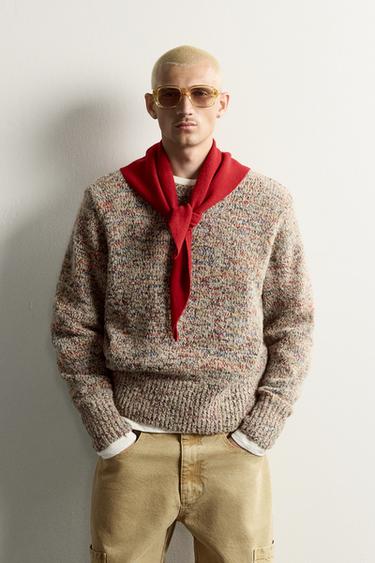 Zara CONTRAST JACQUARD JUMPER - Taupe gray