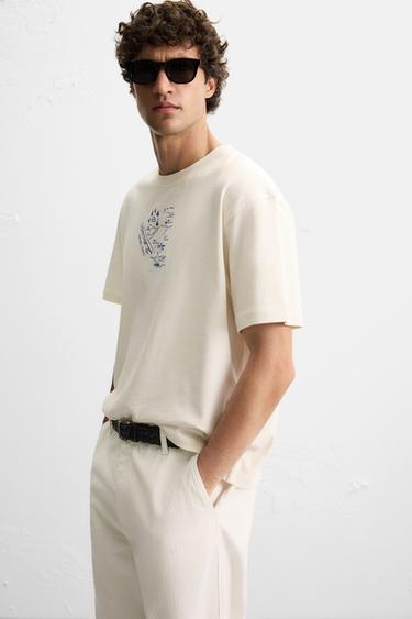 T-SHIRT BRODÉ EN MATIÈRES VARIÉES - Écru de Zara - Image 5