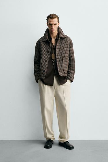 CHECK JACKET WITH POCKETS - Brown by Zara - Image 0
