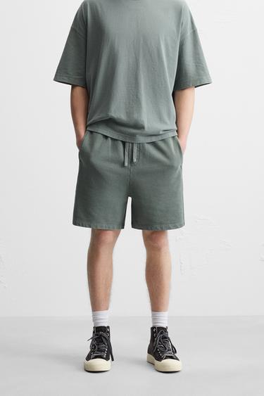 WASHED JOGGER BERMUDA SHORTS - washed green by Zara