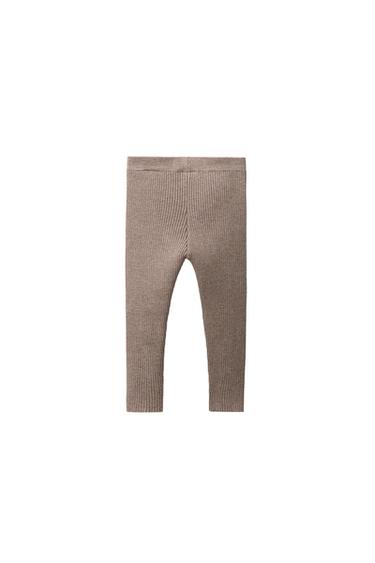 Zara RIBBED KNIT LEGGINGS - Sand / Marl
