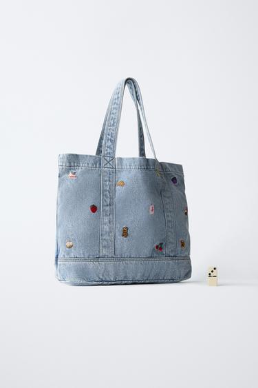 EMBROIDERED DENIM TOTE BAG - Blue by Zara - Image 5