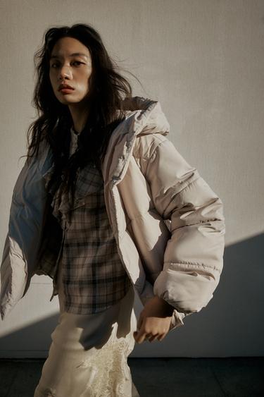 워터프루프 후드 패딩 아노락 - Zara 베이지